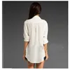 Sexig kvinna i vit skjorta och långa sektioner Loose LongSleeved Chiffon Shirt Double Pocket3748535
