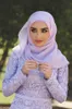 ラベンダーハイネック長袖フル並んだマーメイドイスラム教徒のイブニングドレス無料Hijabレースアップリケチャペル列車婚約ガウン