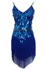 Tassel Sequin Roaring 20s 1920s Gatsby Girl Ladies Flapper Dance Costume Dress Femme pour Great Gatsby Party Water Drop Mesh V Neck Vintage