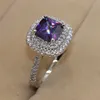 Mode Smycken Trevlig Emerald Cut 8mm Amethyst Diamonique 925 Sterling Silver Fylld för Kvinnor Engagemang Bröllopsring Storlek 5-11 Present