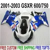 Nouvelles pièces de rechange pour SUZUKI GSX-R600 GSX-R750 2001-2003 K1 kit de carénage ABS GSXR 600 750 bleu blanc noir jeu de carénages 01-03 RA71