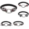 Cristal vermelho europeu dos olhos do dragão Charm Bracelet Weave Couro Jóias Bangle pulseiras Punk por Homens