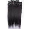 HELA 7A 140GPC 8PCSET 1 JET Black 100 Human Hairbrazilian Hair Clips in Extensions Real Straight Full Head High Qualit2535779