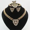 Hot moda 18k banhado a ouro strass preto esmalte leopardo colar de cabeça pulseira anel brincos conjuntos de jóias