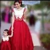 2015 Evening Dresses Red Crew Neckline Appliques Ball Gown Cap Sleeve Satin Floor-Length Mother and Baby's Dresses Dhyz 01
