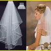 Barato Exquisito Velo de novia corto Red de dos capas con peine con cintas Borde manchado Velo de novia Accesorios de boda Blanco Marfil5184344