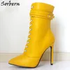 Sorbern Gelbe spitze Zehen-Stiefeletten für Damen, 12 cm hohe Absätze, individuelle Damenschuhe, Größe 43, Verkauf, Damenschuhe, kurze Stiefel, groß