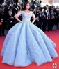 Ice Blue Ball Gown Prom Dresses 2018 Off The Shoulder Lace Appliques Evening Gowns Red Carpet Floor Length Celebrity Party Dress Vestidos
