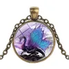 Long collier pendentifs animaux bijou pourpre dragon pendentifs collier de pierres précieuses bijou de verre rond convexe