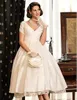 A-line Princess V-deck-drewniana herbata tafta sukienka ślubna krótki rękaw Krótki styl ślubny ślubny suknie ślubne 3002