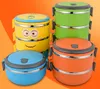 Fashion Hot Creative portable circular stainless steel insulation boxes green plastic student lunch box Child Bowl