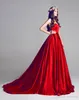 Robes de mariée robe de bal rouge foncé 2020 élégante chérie Satin dos nu robes de mariée formelles robes de mariée Empire informel BO7095