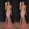 Gorgeous Sparkly V-Neck Syrenka Formalne Pagewne Suknie LXUXRY Crystal Zroszony Prom Dress Major Beading Split Sweep Pociąg Suknia