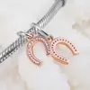 Dangle Golden Horseshoe Symbole de chance avec Clear CZ 100% 925 Perles en argent sterling Fit Pandora Charms Bracelet Authentique DIY Bijoux de mode