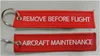 Entretien des avions Retirer avant le vol Porte-clés en tissu Étiquettes d'aviation 13 x 2,8 cm 100pcs / lot