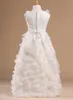 2016 Blanc Princesse Fleur Fille Pageant Robes Enfants Tulle Étage Longueur Communion Robe De Fête De Mariage