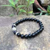 SN0365 Pulsera de piedra negra clásica Pulsera de cabeza de Buda de plata antigua con espaciadores de diamantes de imitación Joyería de yoga Pulsera budista