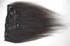 7pcs insan saç uzantılarında Afro-Amerikan klipsi Kinky düz insan saç örgüsü doğal siyah 120g g-kolay