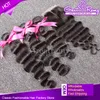 100% Indian Włosy Wyplata Faliste Luźne Głębokie Wave 1 pc środkowej części Top Koronki Zamknięcie 4 "X4" z 3 sztuk Wiązki Włosów Natural Hair Extensions