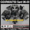 8Gifts för SUZUKI GSX R600 R750 Silver Black Srad 96 97 98 99 00 GSXR 600 750 # 173 1996 1997 1998 1999 2000 Silvery Black GSXR600 Fairing