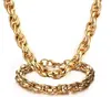 Huge Men's Party Style Heavy Popular Jewelry stainless steel Charming High Quality 24k Gold Rope Link Chain necklace + bracelet Jewelry Set