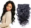 Unprocessed Brazilian body wave clip in human hair extensions,1B clip on hair 7 pieces full head,Brazilian wavy hair clip ins