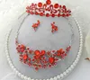 Livraison gratuite rouge cristal strass mariage fête de mariée diadème boucle d'oreille collier ensemble de bijoux accessoire de mariage de fête de dame