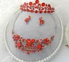 Kostenloser Versand Rot Kristall Strass Hochzeit Braut Party Tiara Ohrring Halskette Schmuck-Set dame Party Hochzeit Zubehör