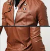 Läderjackor för män 2015 Fashion New Korean Slim Stand-up Collar Sport Jackor Mens Leather Jacket PU Motorcykel Kort Jacka Coat