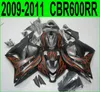 7 regalos + carenados de motocicleta para Honda Moldeo por inyección CBR600RR 09-11 kit de carenado negro llamas rojas CBR 600 RR 2009 2010 2011 YR45