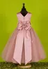 Custom Made Beautiful Pink Flower Girls Dresses for Weddings 2016 Pretty Formal Girls Gowns Cute Satin Puffy Tulle Pageant Dress Spring