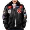 17 Broderietikett Casual Quilted Cowhide Leather Bomber Jacket Mens Flight Suit Top Gun