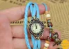 Gratis verzending Vintage stijl blad hanger lederen horloge voor vrouwen quartz bronsuren dames meisje armband horloge