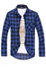 Printemps automne hommes jeune adulte décontracté Plaid boutonné à manches longues col rabattu coupe ajustée petit haut M-3XL