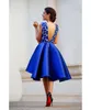 2020 Royal Blue Custom Made V-neck Backless Short Cocktail Dresses Lace Top Satin Sexy Formal Party Gowns Cheap Party Dresses