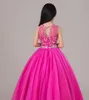 Hot Pink Perlen Pageant Kleid Für Kleine Mädchen Voller Rock Lange Tüll Kinder Party Kleid Geburtstag Kleid Maß