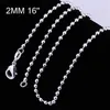 Women's 2mm Balls chains 16'' 18'' 20'' 22'' 24'' Short Long Fit Charms necklaces 925 sterling silver c002