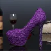 Purple Lace Flower Wedding Shoes Evening Party High Heels Women Genuine Leather Pumps Bridal Shoes Plus Size 432717