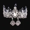 Cristais de luxo coroas de casamento barroco com brincos prata frisado nupcial tiaras rhinestone cabeça pedaços barato acessórios de cabelo concurso