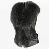 Wholesale-Women Faux Fur Leather Vest Outerwear Coat Jacket Waistcoat Fur Collar Gilet Hot Sale