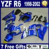 Fairings Set för Yamaha YZF600 98 99 00 01 02 Svart Blå Gå !!!!! Skräddarsy Fairing Kit YZF R6 YZF-R6 1998-2002 YZF 600 GG10