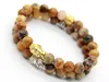 Ny design sommararmband Partihandel Toppkvalitet Naturliga Crazy Agate Stone Pärlor Guld och Silver Buddha Armband Smycken