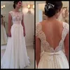 Nuovo arrivo 2016 Abito bianco su misura per la sposa Splendida vestidos De Noiva Una linea Cap Sleeve Lace Backess abito da sposa 2015