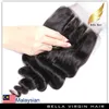 Lace Closures 3 Raie Cheveux Tissages Reine Cheveux Malaisiens Vierges Humaines Closures 4x4 Loose Wave Couleur Naturelle Bella Hair