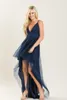 Sexy Navy Bridesmaid Dresses Hi Lo Lace Top Sexy Backless Long Bridesmaid Gowns Wedding Party Dresses