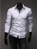 Homem cor Pura moda camisas Dos Homens Casuais Camisas Dos Homens Magros Camisa de Trabalho Desgaste cinza preto branco