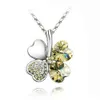 Clover Necklaces Silver Plated Chain Crystal Necklace Heart Lucky Four Leaf Clover Pendant Necklaces