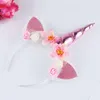 Unicorn Horn Barn Hårtillbehör Ny Blomma Prinsessan Headbands Glitter Cat Ear Kids Hair Bands Halloween Hair Sticks C2126