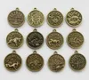 /100pcs Antique Bronze Zodiac Charms twelve Constellations Metal sign pendant 24x40mm