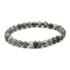 Partihandel 10st / Lot Mode Smycken 6mm Grå Jasper Stenpärlor med Micro Inlay Black Zircons Spacer Cz Lucky Armband